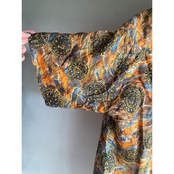 Robert Stock L Button Up Short Sleeve Silk Abstract Medallion Silk - Picture 10 of 13